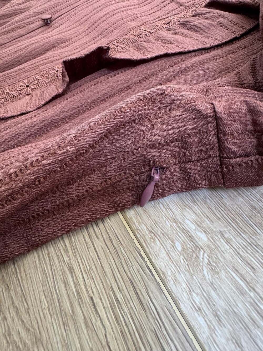 Sweet Salt Brown Midi Dress Womens L Ruffle Long Sleeve Stretch Cottagecore - Picture 7 of 16